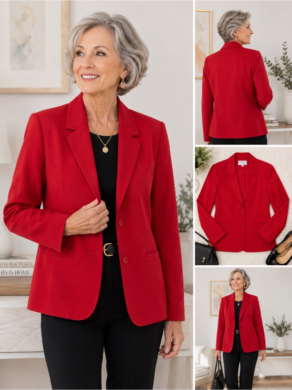 Alfred Dunner Red Classic Blazer Jacket | Women’s Career Business Casual Jacket